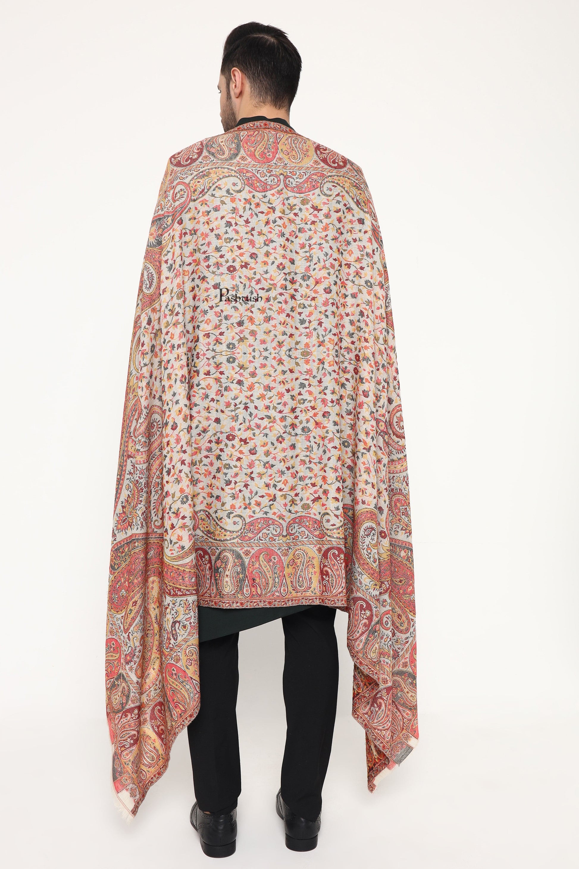 Pashtush India Mens Scarves Stoles and Mufflers Pashtush Mens Extra Fine Wool Stole, Paisley Design, Beige