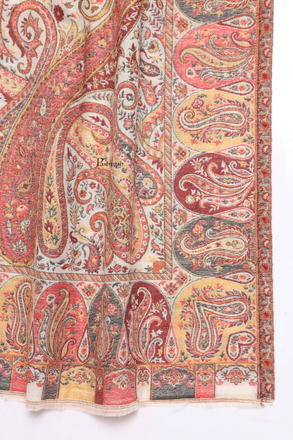 Pashtush India Mens Scarves Stoles and Mufflers Pashtush Mens Extra Fine Wool Stole, Paisley Design, Beige