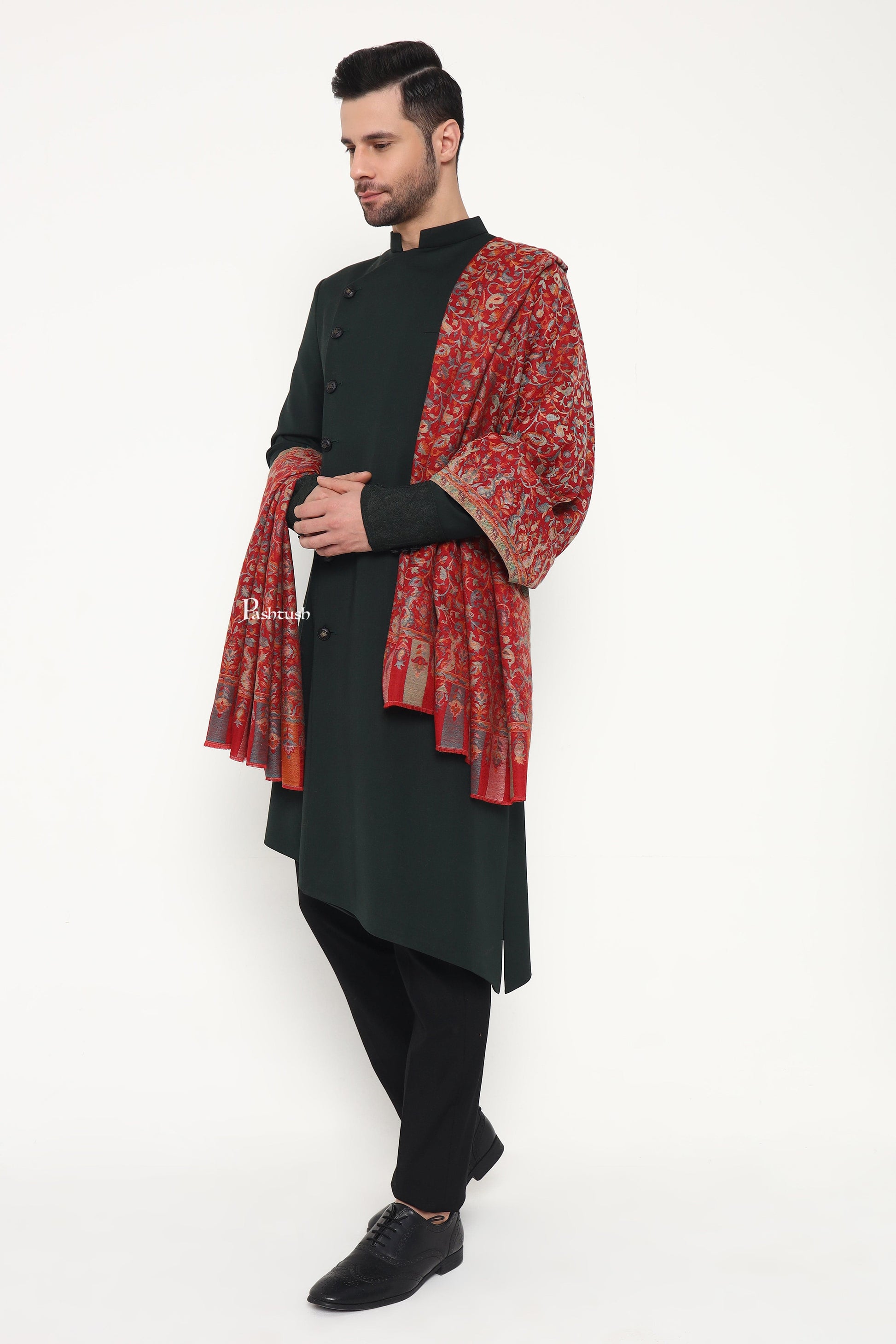 Pashtush India Mens Scarves Stoles and Mufflers Pashtush Mens Extra Fine Wool Stole, Paisley Design, Maroon