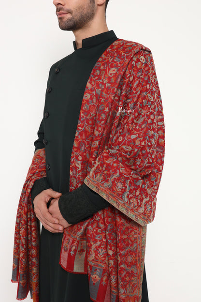 Pashtush India Mens Scarves Stoles and Mufflers Pashtush Mens Extra Fine Wool Stole, Paisley Design, Maroon