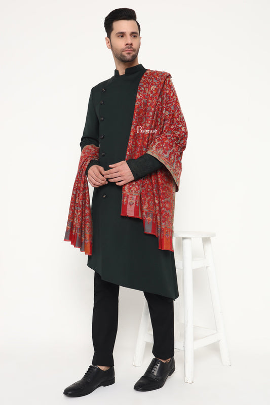 Pashtush India Mens Scarves Stoles and Mufflers Pashtush Mens Extra Fine Wool Stole, Paisley Design, Maroon