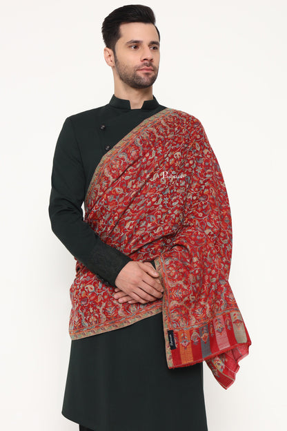Pashtush India Mens Scarves Stoles and Mufflers Pashtush Mens Extra Fine Wool Stole, Paisley Design, Maroon