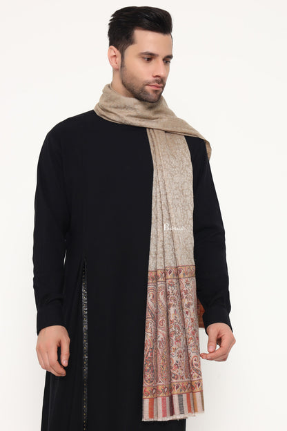 Pashtush India Mens Scarves Stoles and Mufflers Pashtush Mens Extra Fine Wool Stole, Paisley Palla Design, Beige