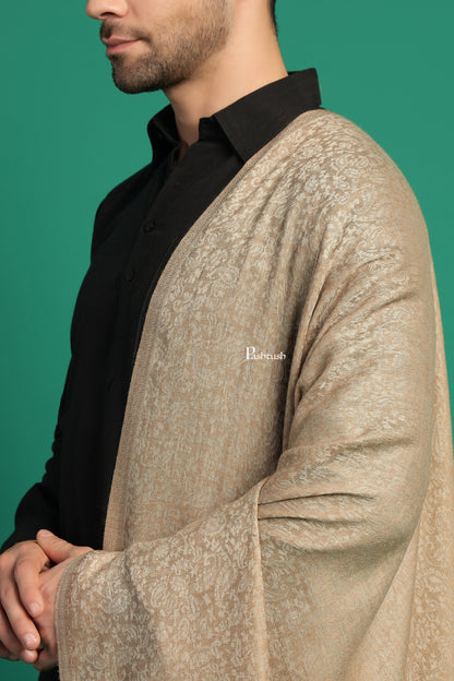 Pashtush India Mens Scarves Stoles and Mufflers Pashtush Mens Extra Fine Wool Stole, Paisley Palla Design, Beige