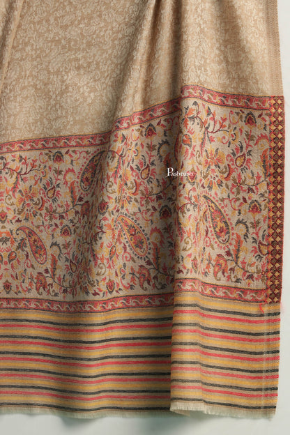 Pashtush India Mens Scarves Stoles and Mufflers Pashtush Mens Extra Fine Wool Stole, Paisley Palla Design, Beige