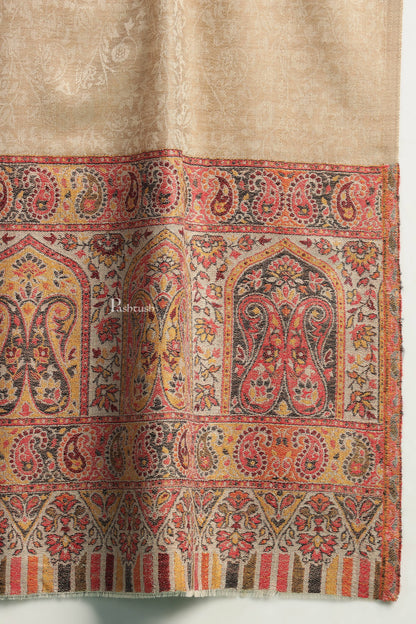 Pashtush India Mens Scarves Stoles and Mufflers Pashtush Mens Extra Fine Wool Stole, Paisley Palla Design, Beige