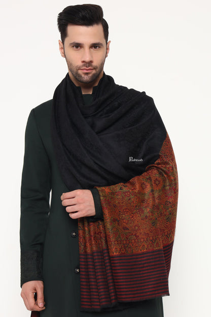 Pashtush India Mens Scarves Stoles and Mufflers Pashtush Mens Extra Fine Wool Stole, Paisley Palla Design, Black