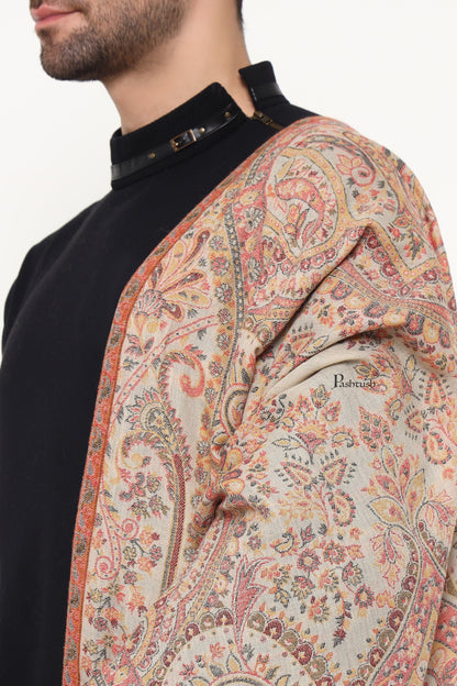 Pashtush India Mens Scarves Stoles and Mufflers Pashtush Mens Extra Fine Wool Stole, Paisley Weave Design, Beige