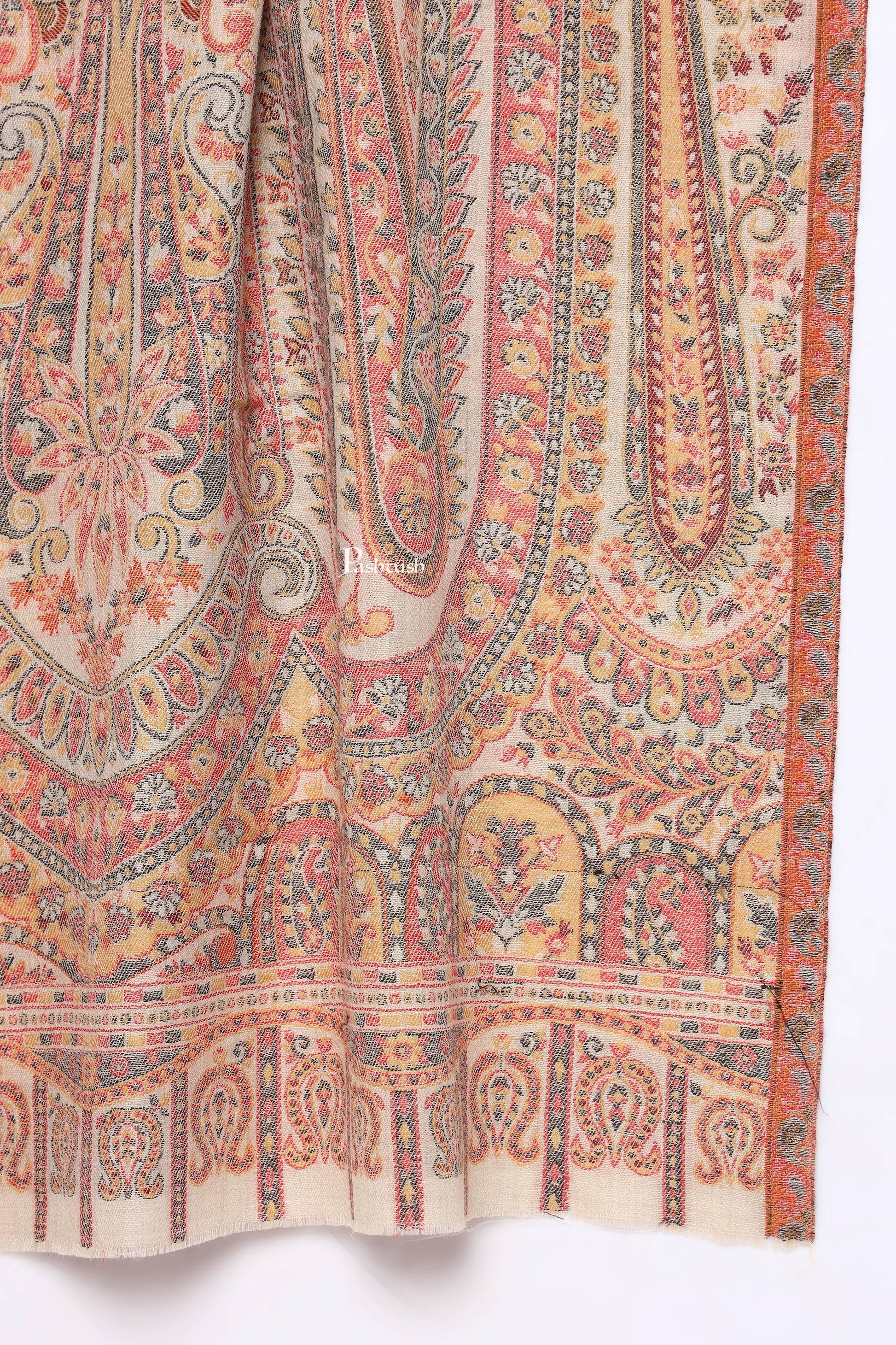 Pashtush India Mens Scarves Stoles and Mufflers Pashtush Mens Extra Fine Wool Stole, Paisley Weave Design, Beige