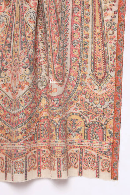 Pashtush India Mens Scarves Stoles and Mufflers Pashtush Mens Extra Fine Wool Stole, Paisley Weave Design, Beige