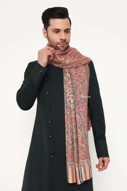 Pashtush India Mens Scarves Stoles and Mufflers Pashtush Mens Extra Fine Wool Stole, Paisley Weave Design, Beige