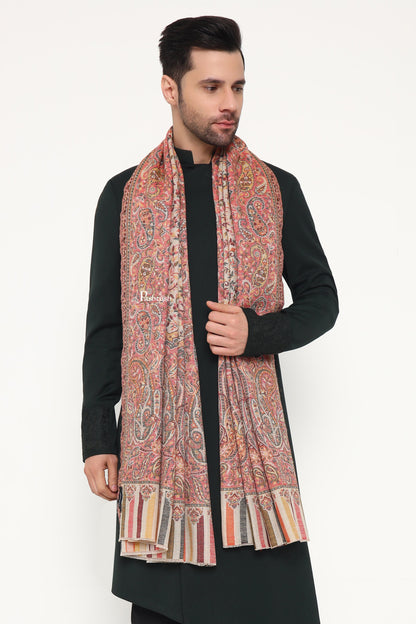Pashtush India Mens Scarves Stoles and Mufflers Pashtush Mens Extra Fine Wool Stole, Paisley Weave Design, Beige