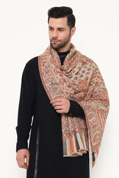 Pashtush India Mens Scarves Stoles and Mufflers Pashtush Mens Extra Fine Wool Stole, Paisley Weave Design, Beige
