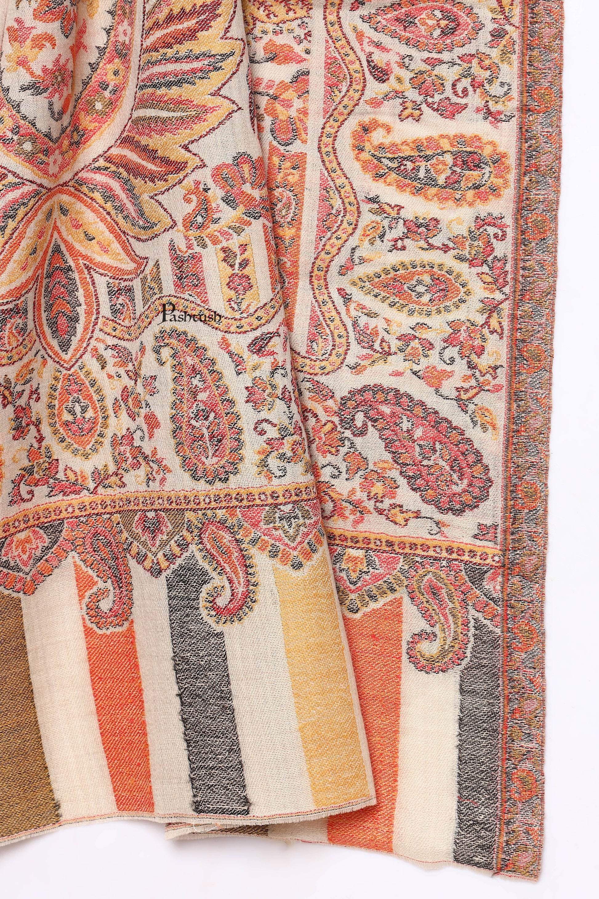 Pashtush India Mens Scarves Stoles and Mufflers Pashtush Mens Extra Fine Wool Stole, Paisley Weave Design, Beige