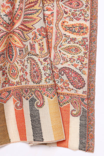 Pashtush India Mens Scarves Stoles and Mufflers Pashtush Mens Extra Fine Wool Stole, Paisley Weave Design, Beige