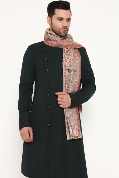 Pashtush India Mens Scarves Stoles and Mufflers Pashtush Mens Extra Fine Wool Stole, Paisley Weave Design, Beige