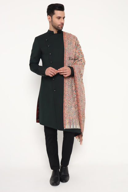 Pashtush India Mens Scarves Stoles and Mufflers Pashtush Mens Extra Fine Wool Stole, Paisley Weave Design, Beige