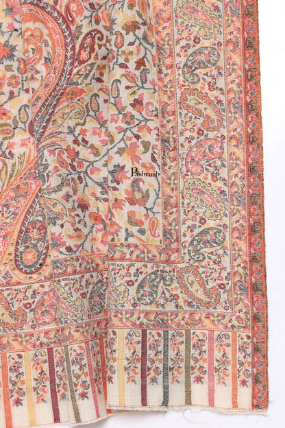 Pashtush India Mens Scarves Stoles and Mufflers Pashtush Mens Extra Fine Wool Stole, Paisley Weave Design, Beige