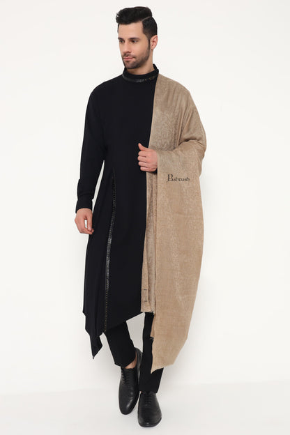 Pashtush India Mens Scarves Stoles and Mufflers Pashtush Mens Extra Fine Wool Stole, Paisley Weave Design, Taupe