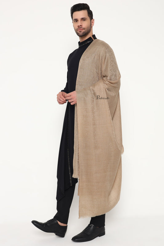 Pashtush India Mens Scarves Stoles and Mufflers Pashtush Mens Extra Fine Wool Stole, Paisley Weave Design, Taupe