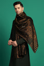 Pashtush India Mens Scarves Stoles and Mufflers Pashtush Mens Extra Fine Wool Stole, Paisley With Zari Design, Black