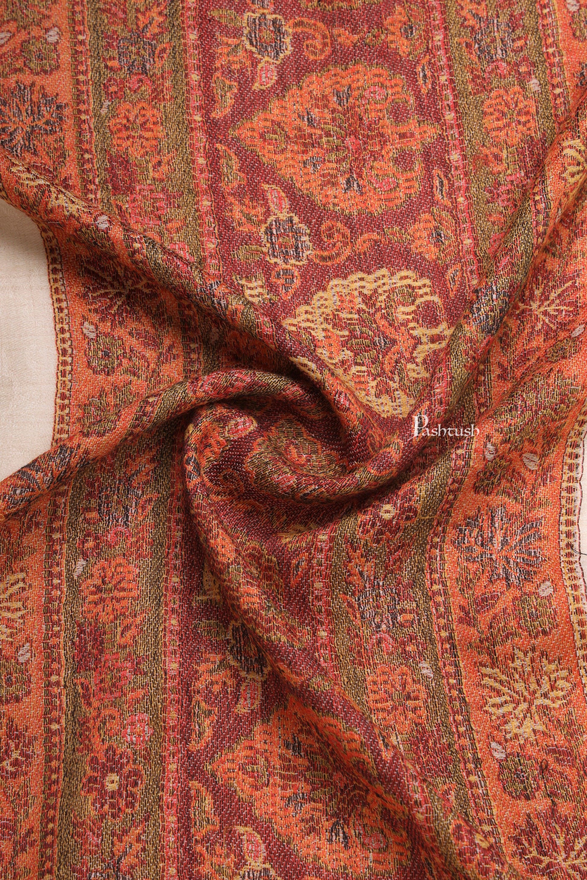 Pashtush India Mens Scarves Stoles and Mufflers Pashtush Mens Extra Fine Wool Stole, Pasiley Palla Design, Beige