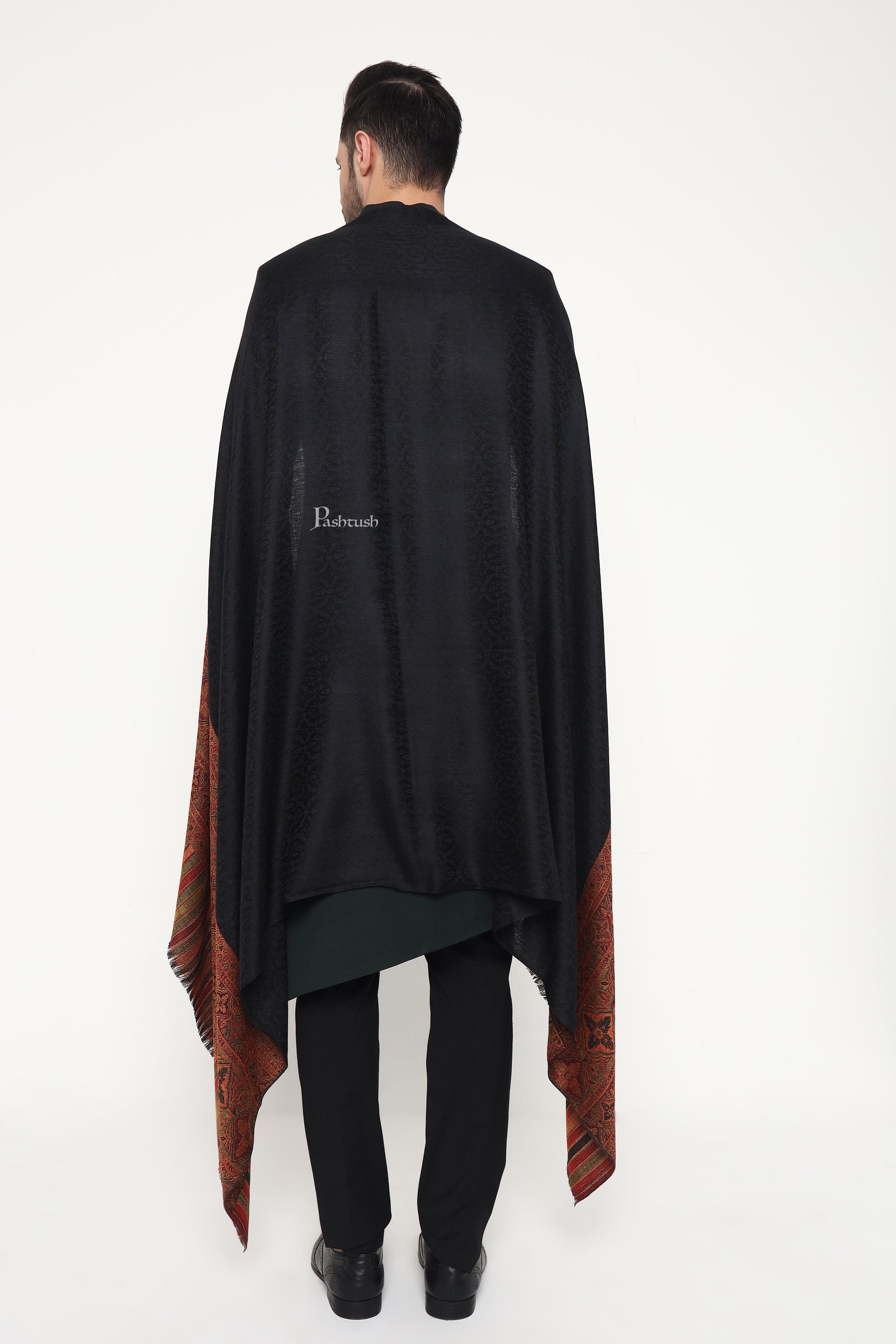 Pashtush India Mens Scarves Stoles and Mufflers Pashtush Mens Extra Fine Wool Stole, Pasiley Palla Design, Black