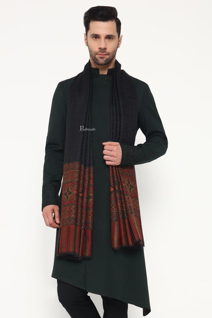 Pashtush India Mens Scarves Stoles and Mufflers Pashtush Mens Extra Fine Wool Stole, Pasiley Palla Design, Black