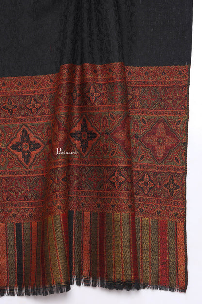 Pashtush India Mens Scarves Stoles and Mufflers Pashtush Mens Extra Fine Wool Stole, Pasiley Palla Design, Black