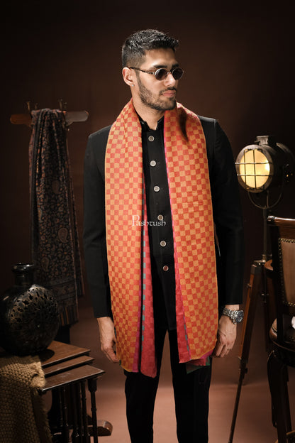 Pashtush India Mens Scarves Stoles and Mufflers Pashtush Mens Extra Fine Wool stole, Reversible checkered design, Multicolour