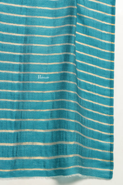 Pashtush India Mens Scarves Stoles and Mufflers Pashtush Mens Extra Fine Wool Stole, Stripe With Zari Design, Blue