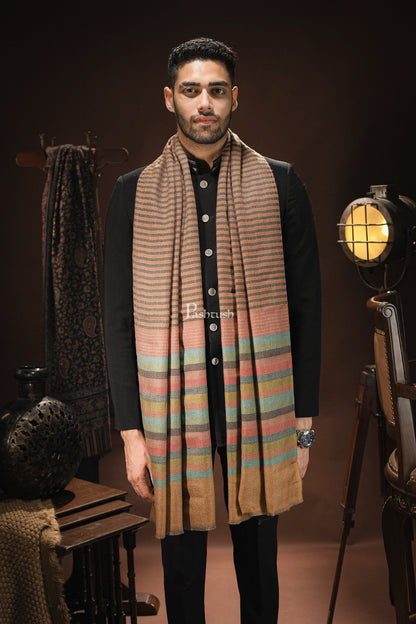 Pashtush India Mens Scarves Stoles and Mufflers Pashtush mens Extra Fine Wool stole, Striped woven design, Multicolour