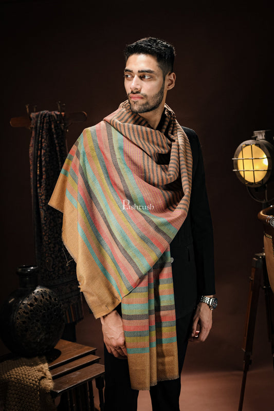 Pashtush India Mens Scarves Stoles and Mufflers Pashtush mens Extra Fine Wool stole, Striped woven design, Multicolour