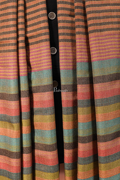 Pashtush India Mens Scarves Stoles and Mufflers Pashtush mens Extra Fine Wool stole, Striped woven design, Multicolour