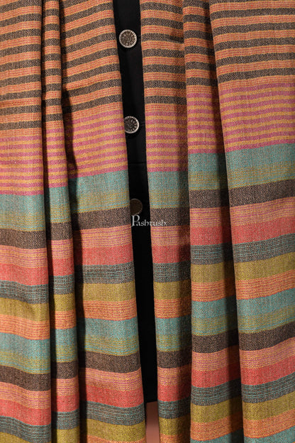 Pashtush India Mens Scarves Stoles and Mufflers Pashtush mens Extra Fine Wool stole, Striped woven design, Multicolour