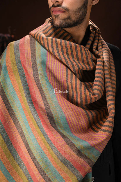 Pashtush India Mens Scarves Stoles and Mufflers Pashtush mens Extra Fine Wool stole, Striped woven design, Multicolour