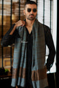 Pashtush India Mens Scarves Stoles and Mufflers Pashtush Mens Extra Fine Wool Stole, Twilght Collection Stripe Design, Dark Grey