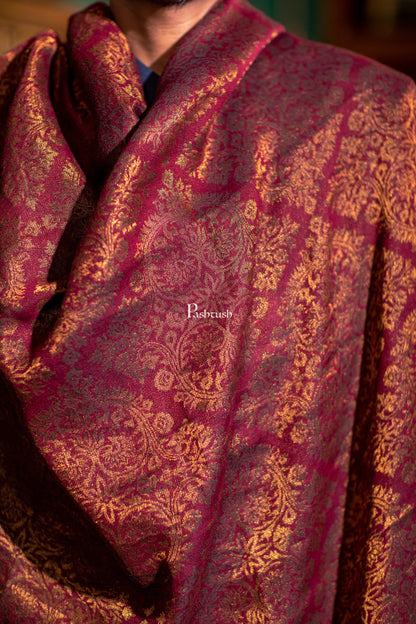 Pashtush India Mens Scarves Stoles and Mufflers Pashtush Mens Extra Fine Wool Stole,  Twilight Collection Pasiley Weave Design, Maroon