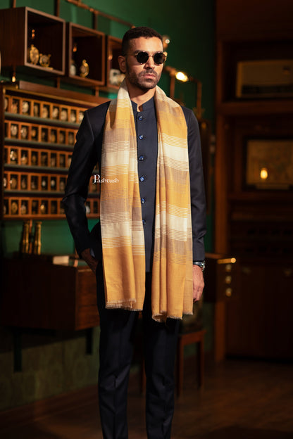 Pashtush India Mens Scarves Stoles and Mufflers Pashtush Mens Extra Fine Wool Stole, Twilight Multi Stripe Reversible Design, Mustard