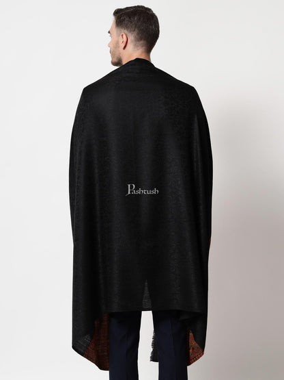 Pashtush India Mens Scarves Stoles and Mufflers Pashtush Mens Extra Fine Wool Stole, With Ethnic Palla Weave Design, Black