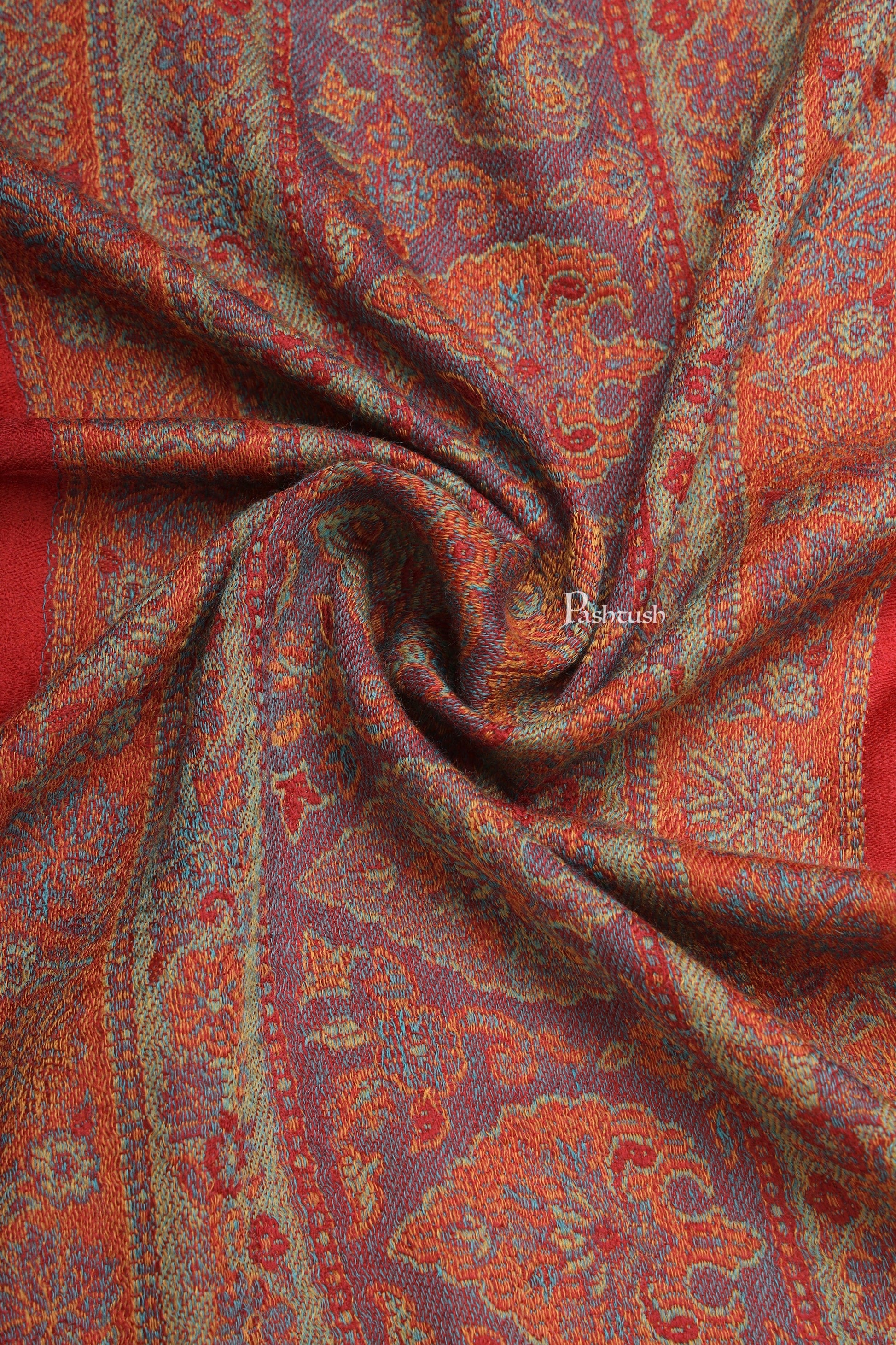 Pashtush India Mens Scarves Stoles and Mufflers Pashtush Mens Extra Fine Wool Stole, Woven Ethnic Palla Design, Maroon