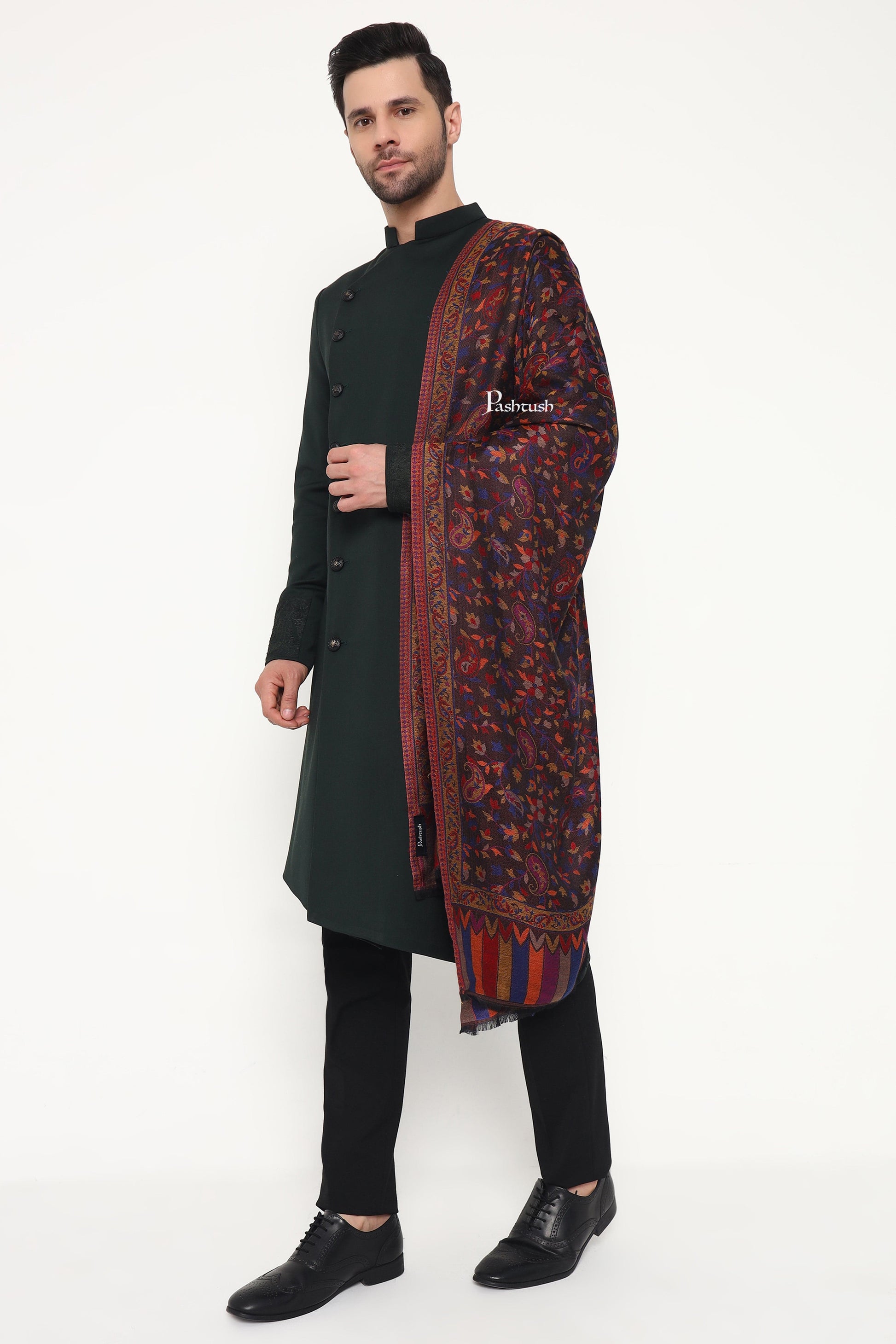 Pashtush India Mens Scarves Stoles and Mufflers Pashtush Mens Extra Soft Bamboo Stole, Paisley Weave Design, Blue