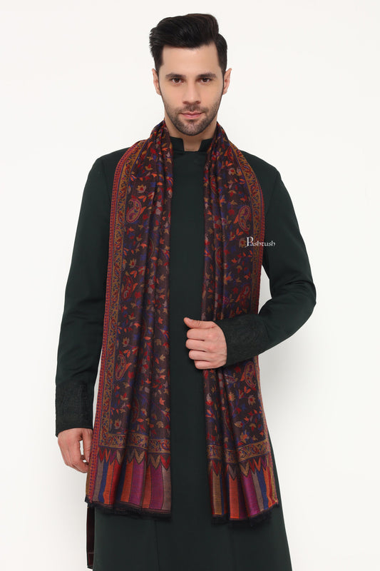 Pashtush India Mens Scarves Stoles and Mufflers Pashtush Mens Extra Soft Bamboo Stole, Paisley Weave Design, Blue