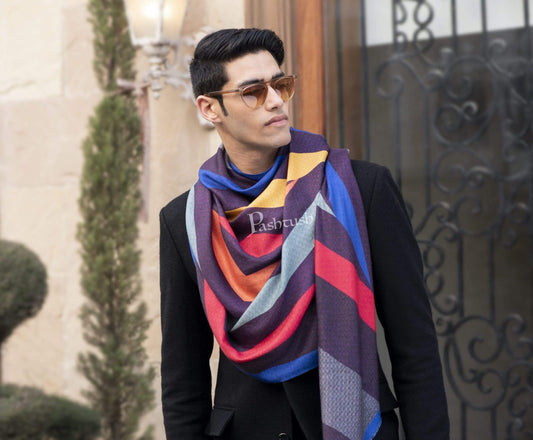 Pashtush India 70x200 Pashtush Mens Extra Soft, Printed Bamboo Scarf, Bold Freedom Stripes