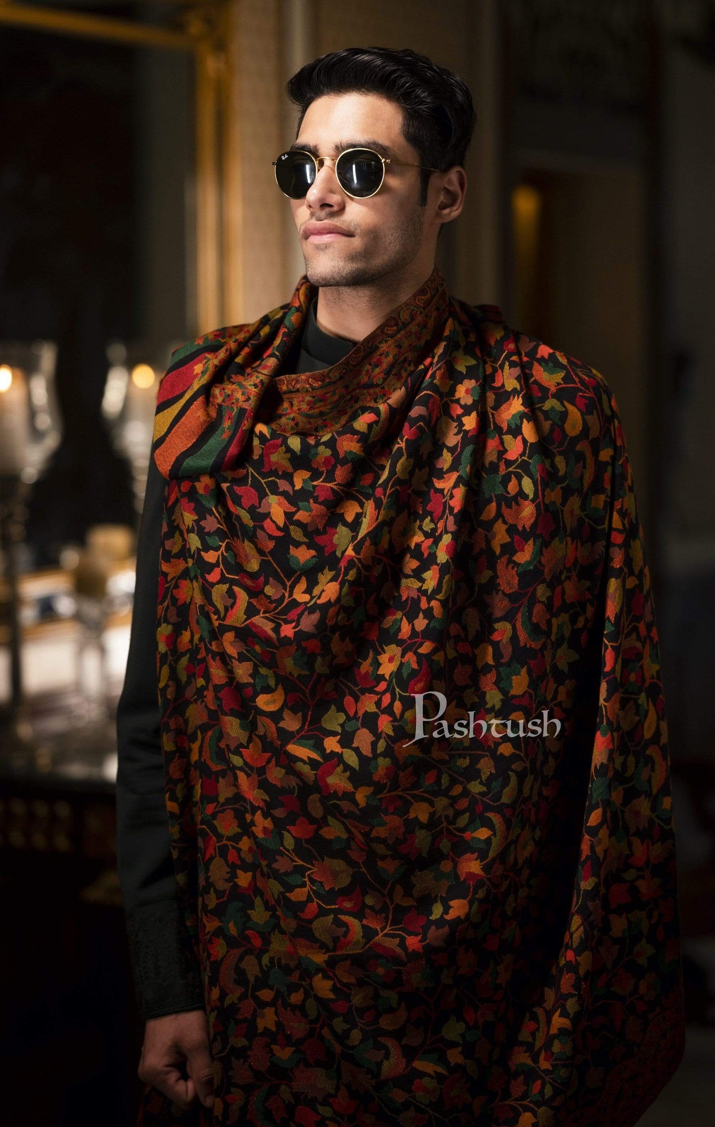 Pashtush India 100x200 Pashtush Mens Extra Fine Soft Kaani Weave Stole, Fine Wool