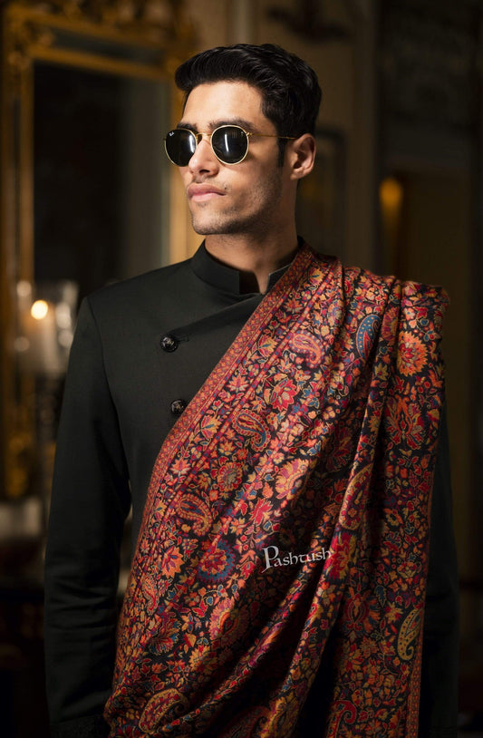 Pashtush India 100x200 Pashtush Mens Extra Soft Wool, Kaani Weave Stole, Fine Wool