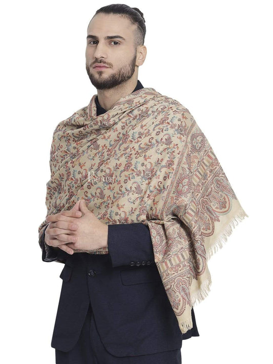 Pashtush India 100x200 Pashtush Mens Faux Pashmina, Ethnic Weave Stole, Beige