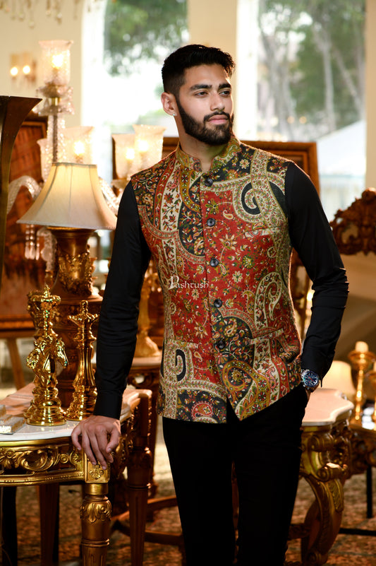 Pashtush India Coats & Jackets Pashtush Mens Faux Pashmina Jacket, Antique Design, Multicolour
