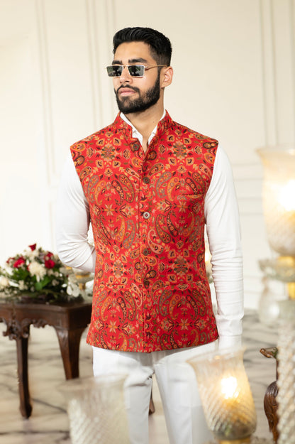 Pashtush India Coats & Jackets Pashtush Mens Faux Pashmina Jacket, Antique Design, Multicolour