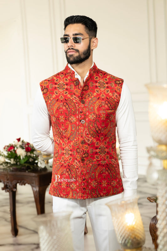 Pashtush India Coats & Jackets Pashtush Mens Faux Pashmina Jacket, Antique Design, Multicolour